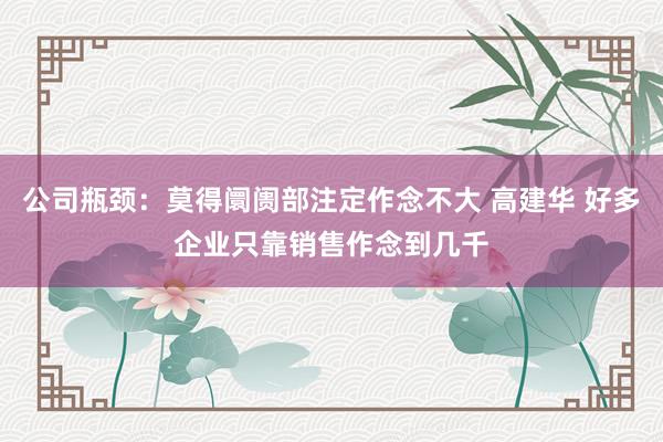 公司瓶颈：莫得阛阓部注定作念不大 高建华 好多企业只靠销售作念到几千